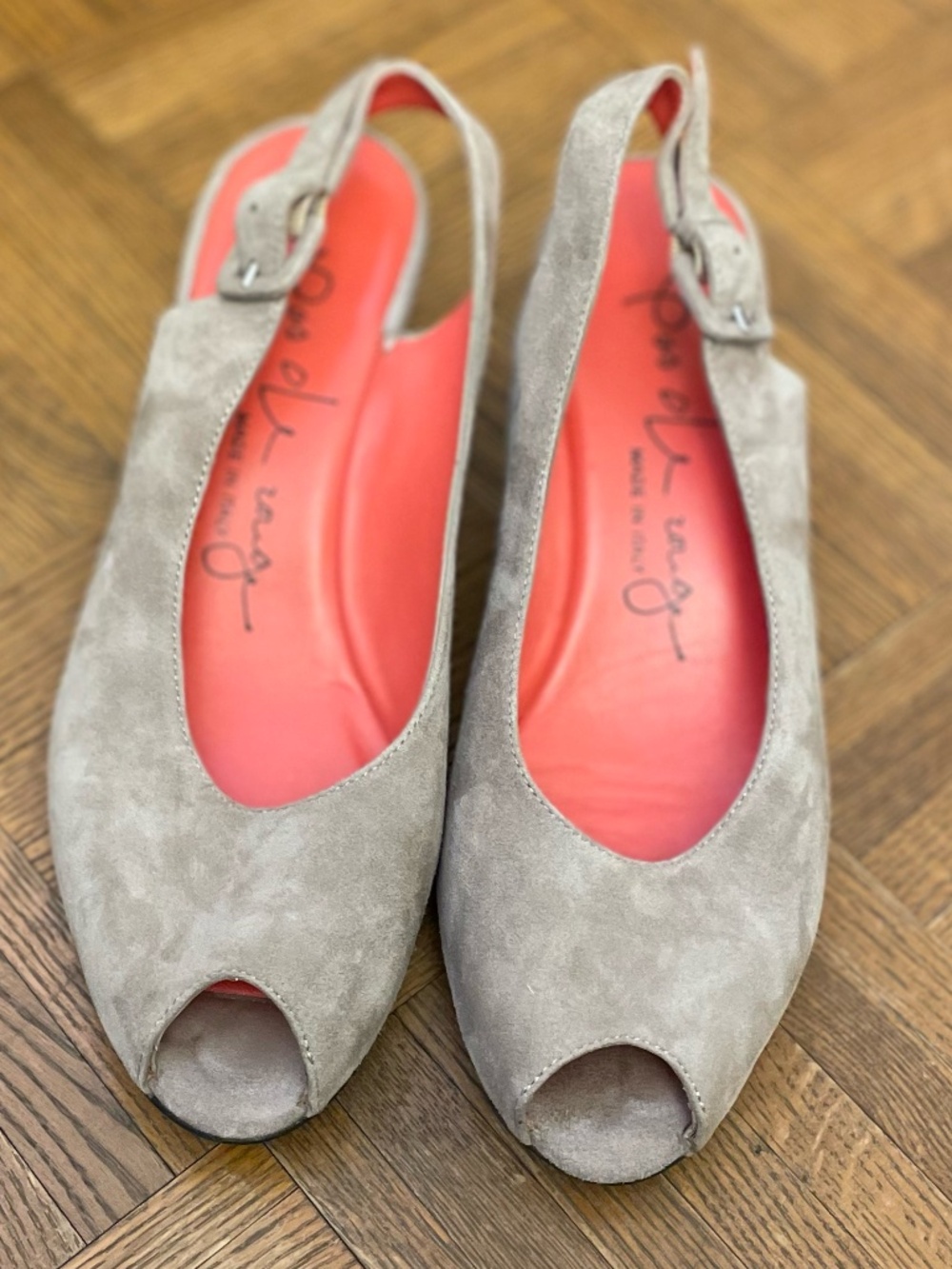 Pas de Rouge Taupe Suede Peep Toe Slingback Heels EU 40.5/~US 10 Made in Italy